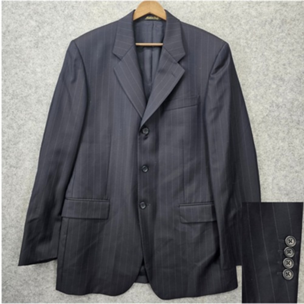 Italian Sport Coat Mens 39 Long Small Navy Pinstripe Super 120s JONATHAN MATHEWS